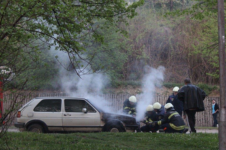 A car with smoke coming out